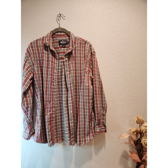 Women's Thistle Plaid Flannel Shirt Button Up Red White Medium - Picture 1 of 4